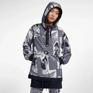 Nike Jacket Marble Smoke Print Half-Zip Hooded Pullover Windbreaker Womens L